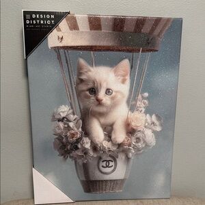 Design District Framed Kitten Hot Air Balloon Wall Art - Cream & Blue